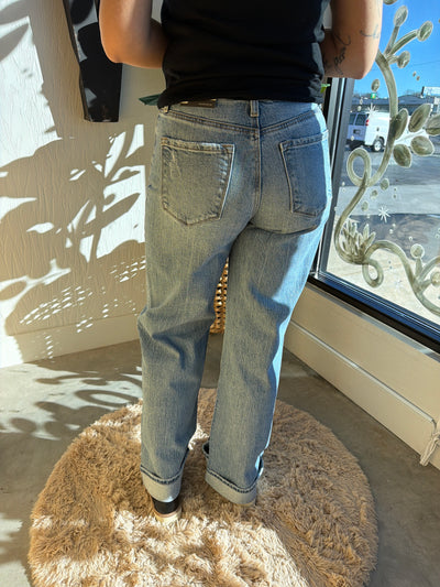 KanCan High Rise Cuffed Wide Flare Jean