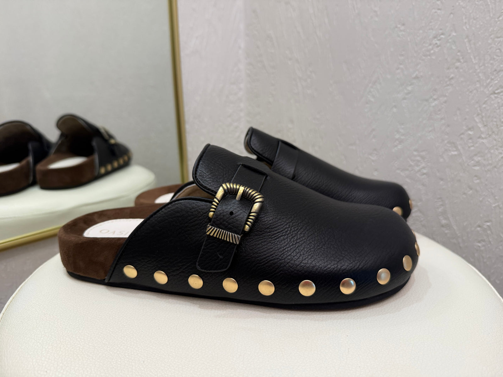 Black Studded Buckle Clog